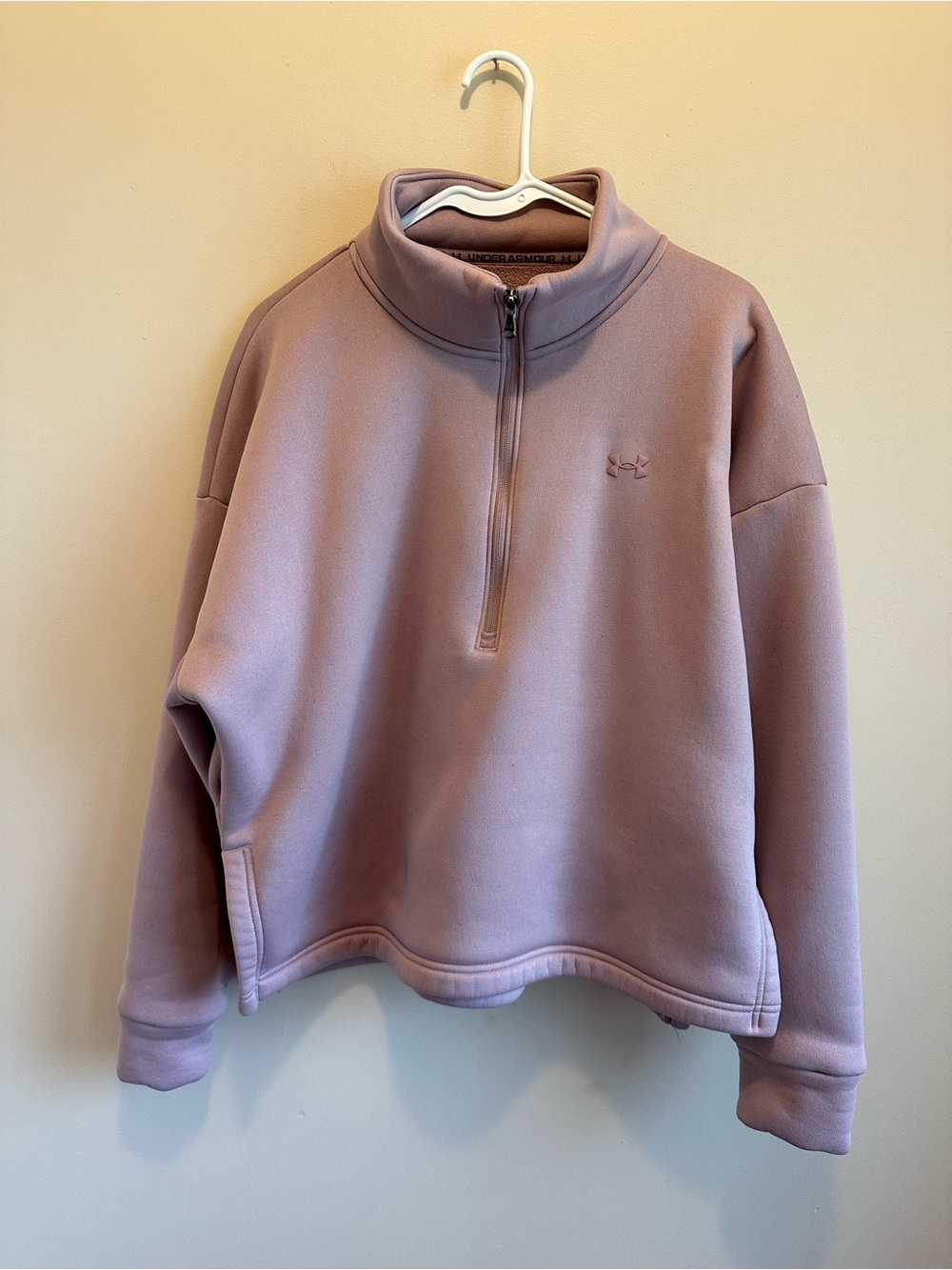 Under Armour Women’s XL Mauve Half Zip Fleece Pullover High Low Boxy Side Slits